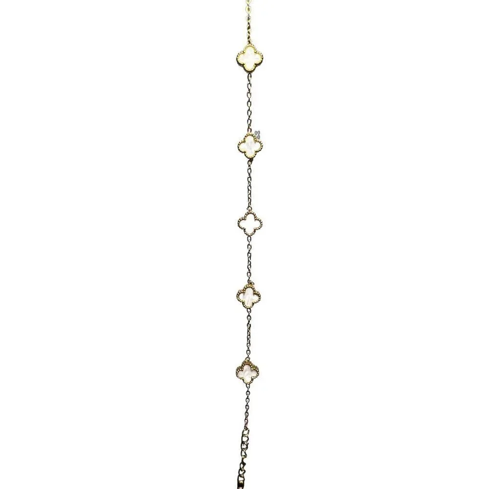 WOMENS GOLD PLATED WHITE MINI IRISH SHAMROCK CLOVER STAINLESS STEEL BRACELET, Y2